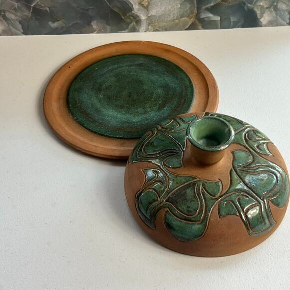 Vintage Dome Lid Butter Dish Art Studio Pottery Covered 2Piece Artist Signed 70s - Picture 3 of 14